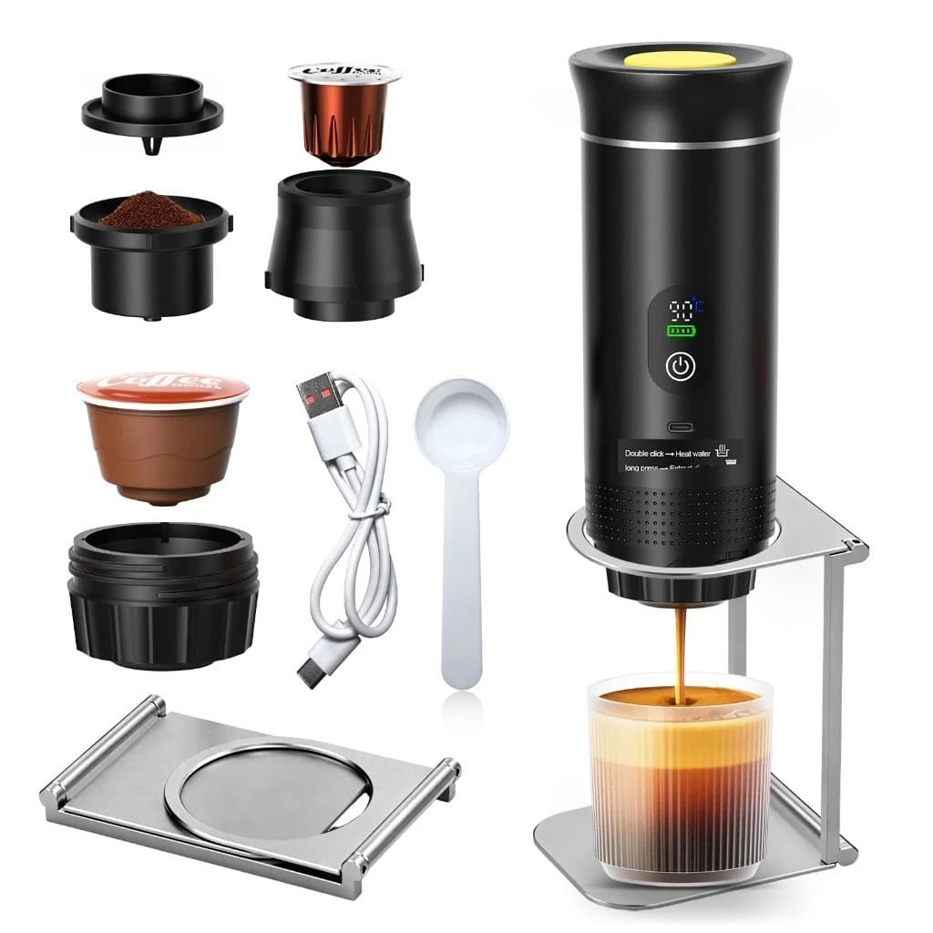 Máquina de Café Expresso Portátil 3 em 1 Elétrica Preta Cafeteira cápsulas ou Café Moído