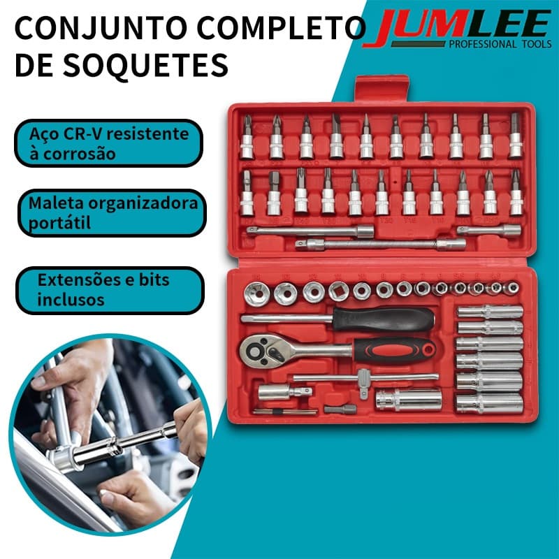 Jogo De Ferramentas 53 Peças Maleta Com Chave Catraca E Soquetes 1/4 Profissional Aço Cr-V Para Carro Moto Bicicleta