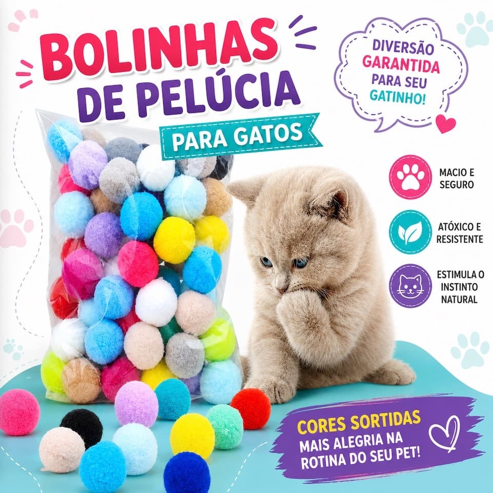 Bolinhas Para Gatos Gatinhos Pelúcia Multicores Sortido Pets Brinquedos Interativo Cores Sortidas