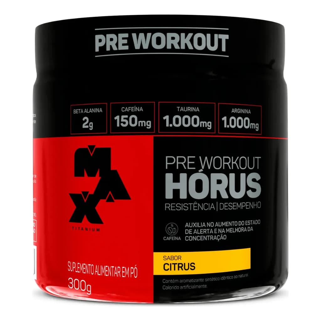 Pré Treino Horus Pote 300g Max Titanium - Pré Workout Linha Horus Suplemento em Pó Sabor Citrus