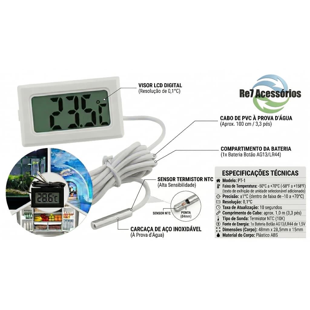 Termômetro Digital Freezer Geladeira Aquário Chocadeira