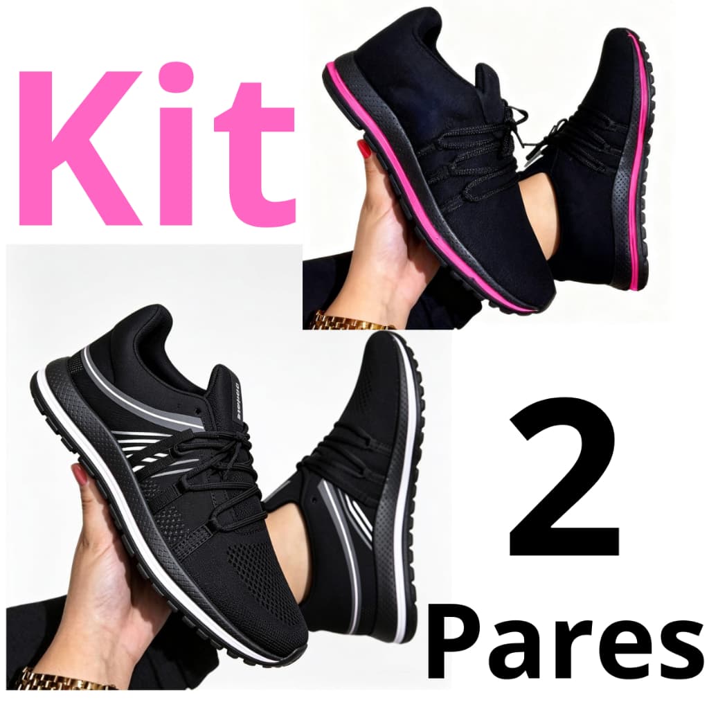 Kit 2 Pares Tênis Feminino/Masculino Esportivo Tenis Confortável Academia Leve Macio