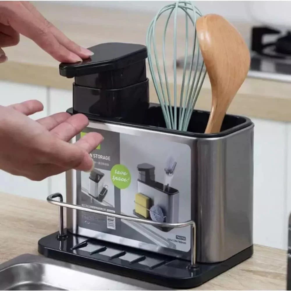 Organizador Aço Inox Compacto Multiuso Prático Pia Cozinha Organizador Utensílios