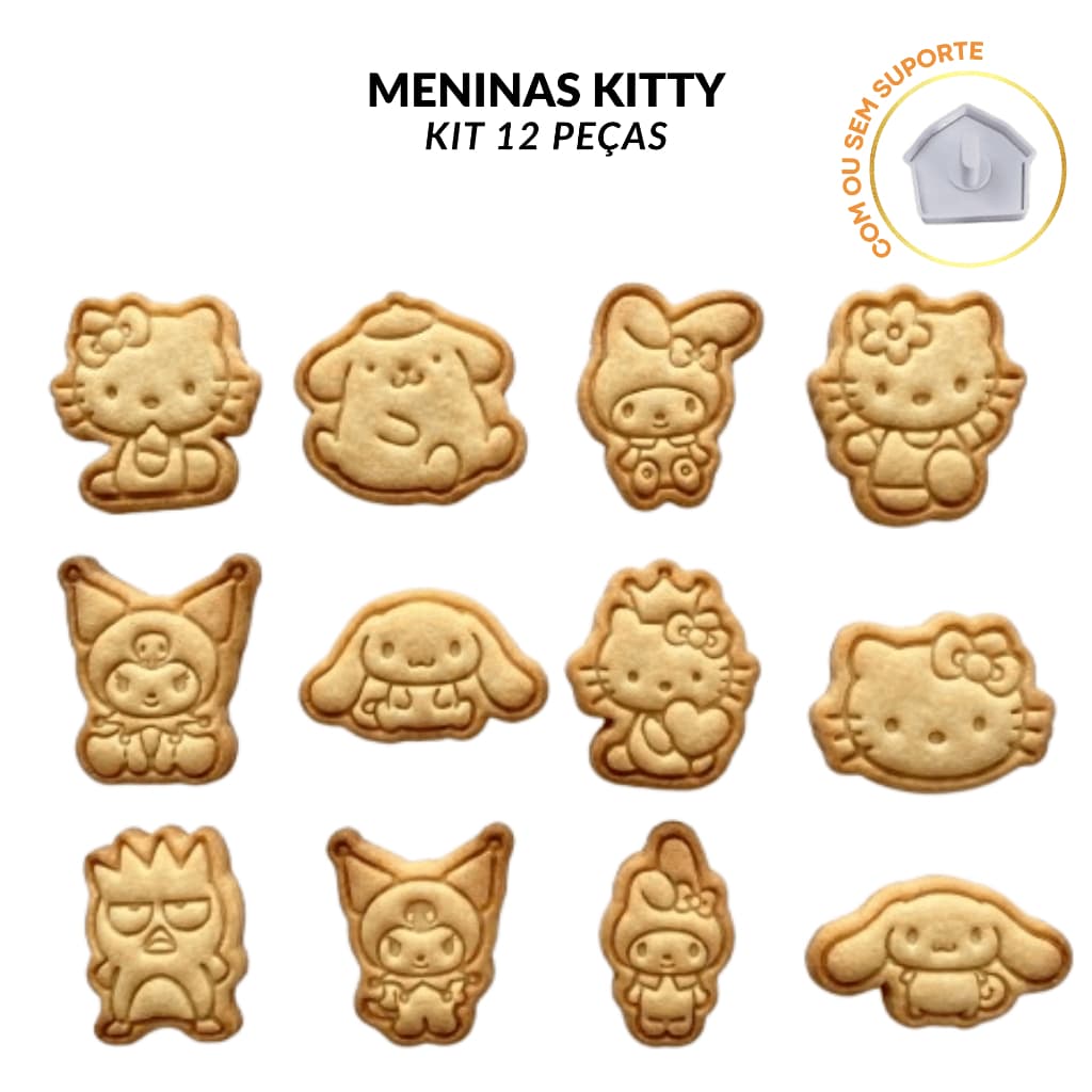 KIT 24 ITENS - 12 MOLDES CORTADORES E 12 CARIMBOS PARA BISCOITO e MASSINHA DE MODELAR PARA MENINAS