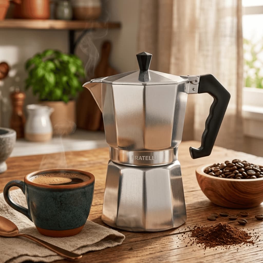 Cafeteira Italiana de Alumínio 9 Xícaras Café Expresso Moka Grande - Fratelli / Doze Copos Caneca