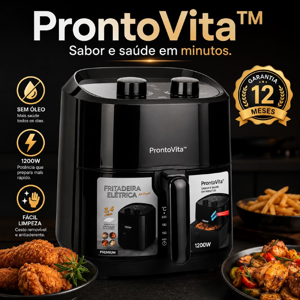 Air Fryer 3,4L ProntoVita™ 1200W 220V Fritadeira Sem Óleo Compacta