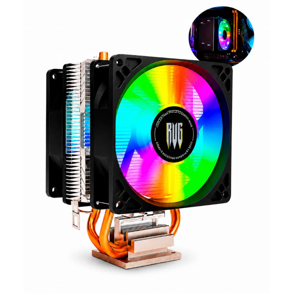 Cooler RGB Duplo Fan Processador Intel AMD Ryzen AM5 AM4 AM3 LGA1700 1200 1155 1150 1366