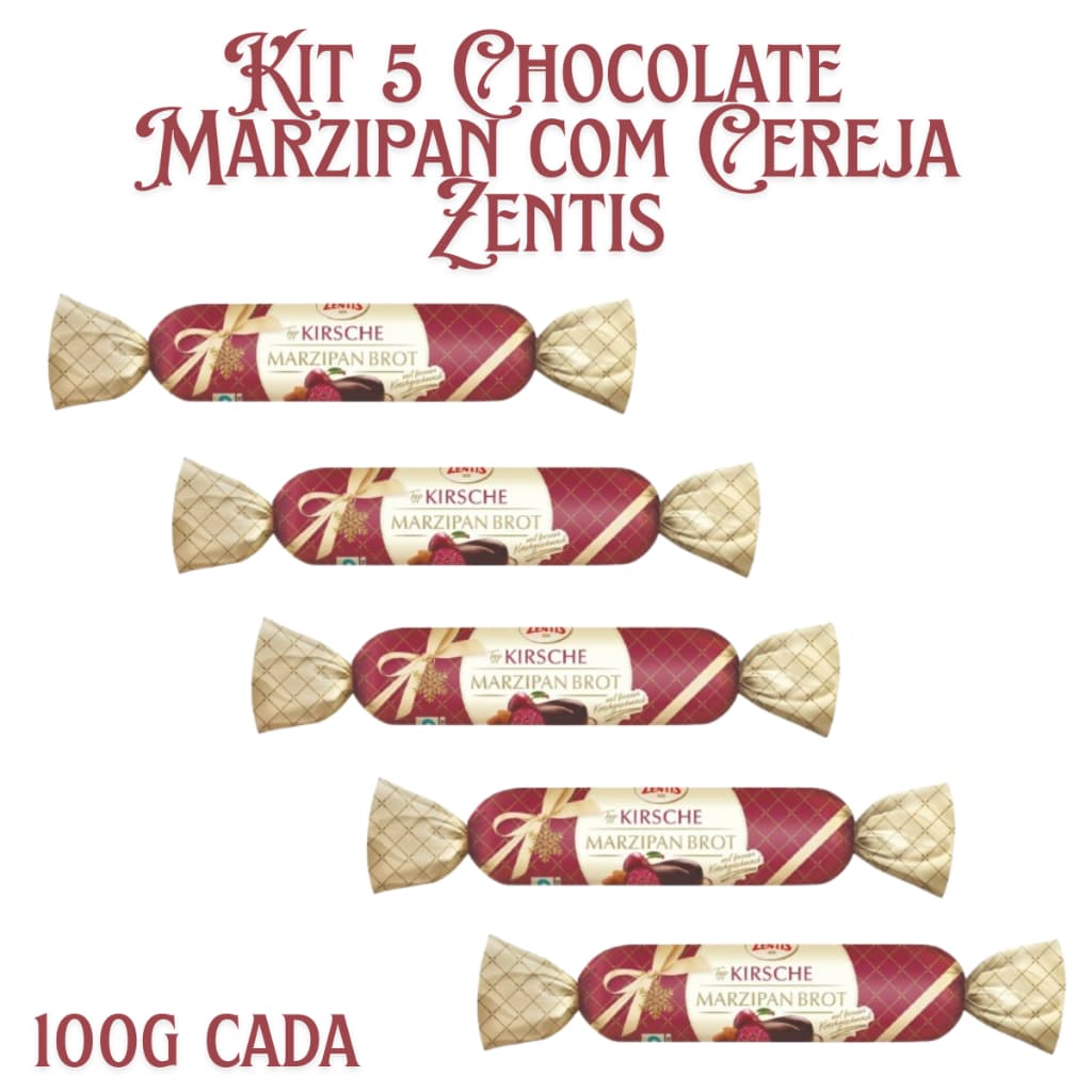 KIT 5 Chocolates Baguete Marzipan com Cereja e Chocolate Puro Zentis 100g