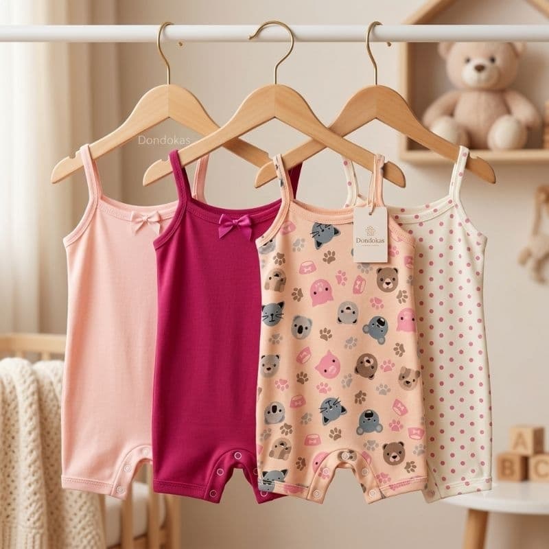 kit com 2 ou 4 Macaquinho Alcinha Bebê Menina Estampado e Liso Macacão Body Bebe 100% Algodão