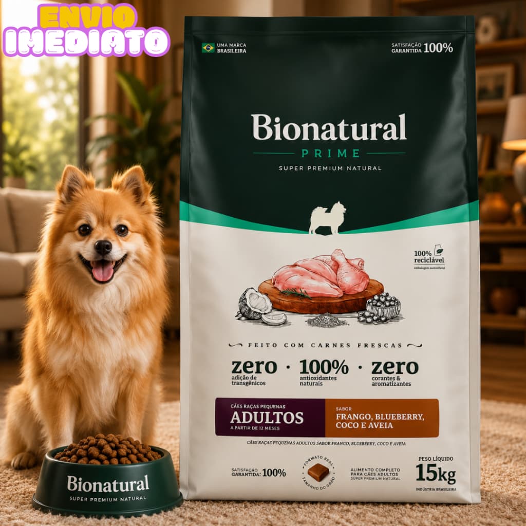 Ração para Cachorro pequenos portes sabor Frango, Blueberry, Coco e Aveia 15KG - Envio Imediato