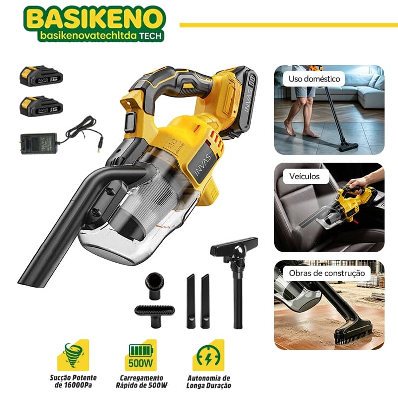 BASIKENO Aspirador De Pó Portátil Sem Fio De Grau Industrial Com Baterias Duplas Para Longa Autonomia