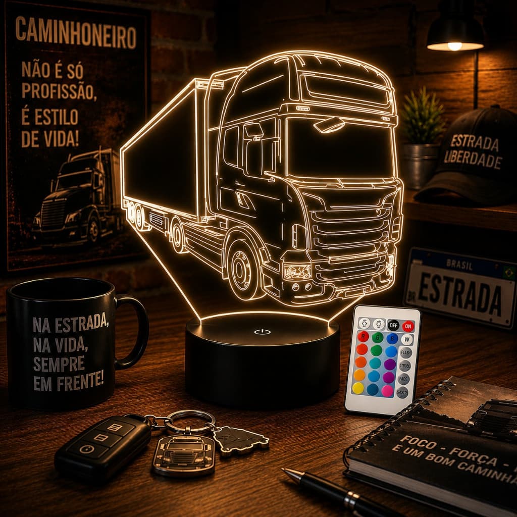 Luminária Led 3D Caminhão Abajur 1 Presente Criativo Decoração Multicores