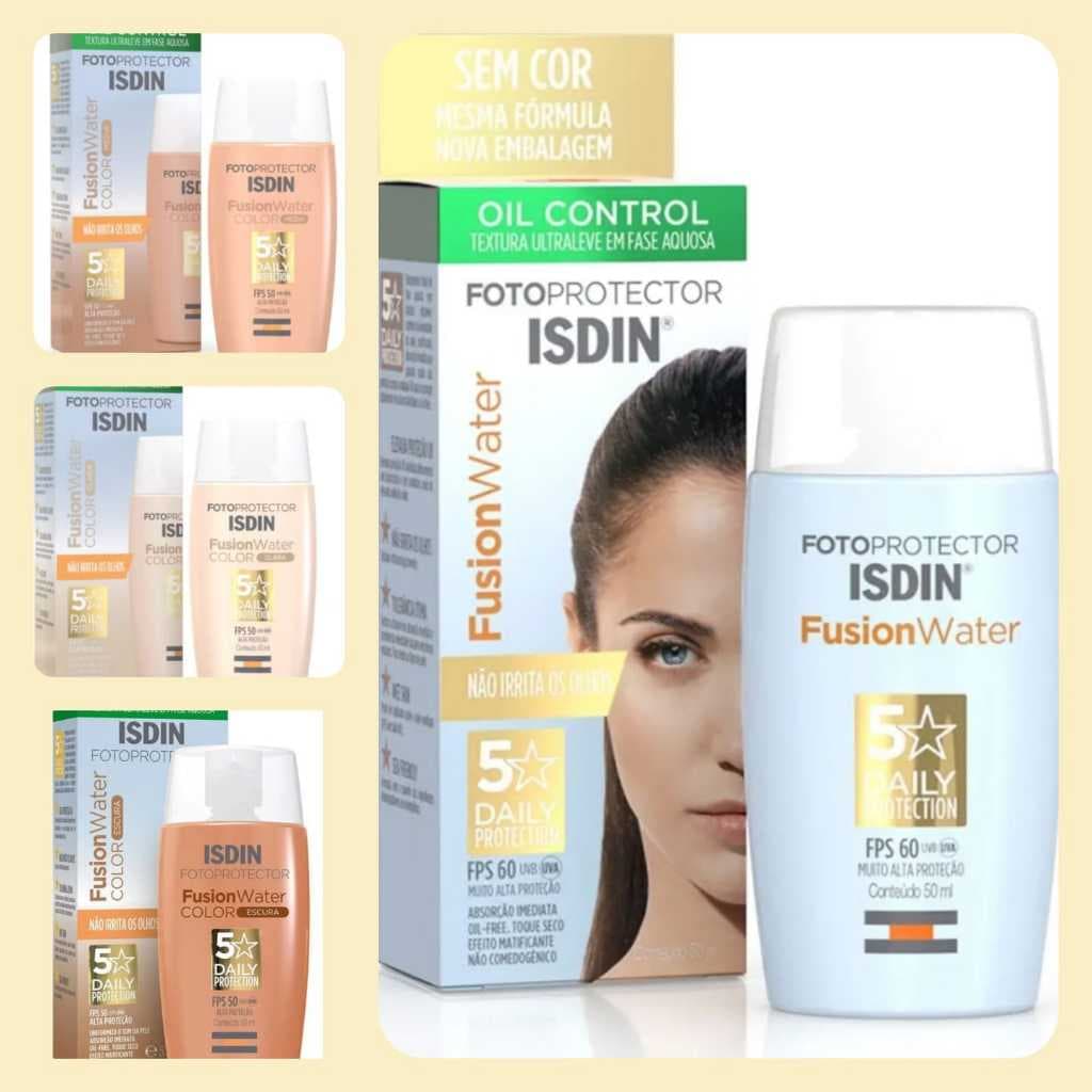50ml Protetor Solar Facial Isdin Fotoprotector Fusion Water 5 Stars Escolha a Cor FPS60/FPS50 Proteção Diária Número 1