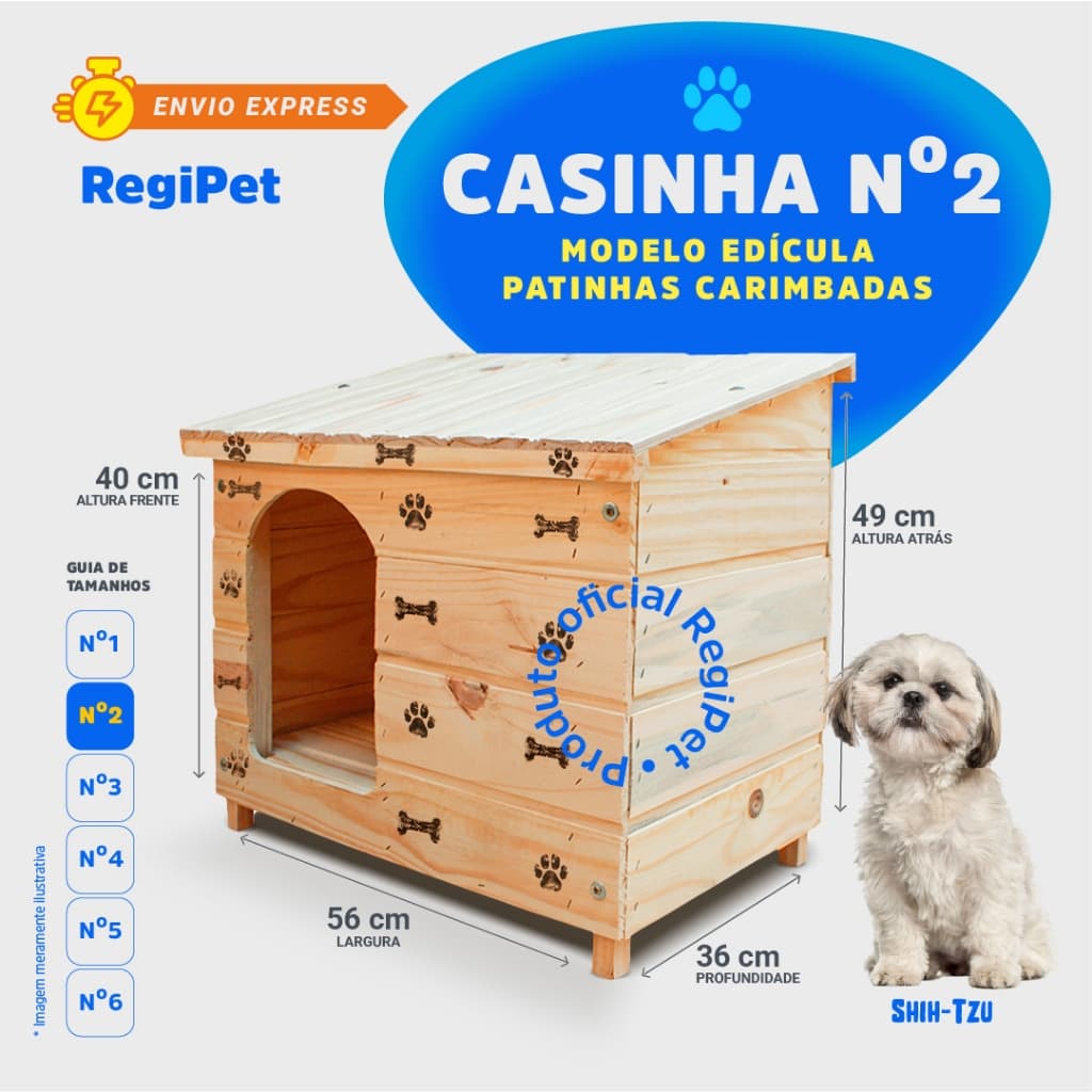 Casinha de Madeira Pinus para Cães e Gatos - Modelo Edícula Patinhas Carimbadas Aleatoriamente - Varias raças - Regi Pet