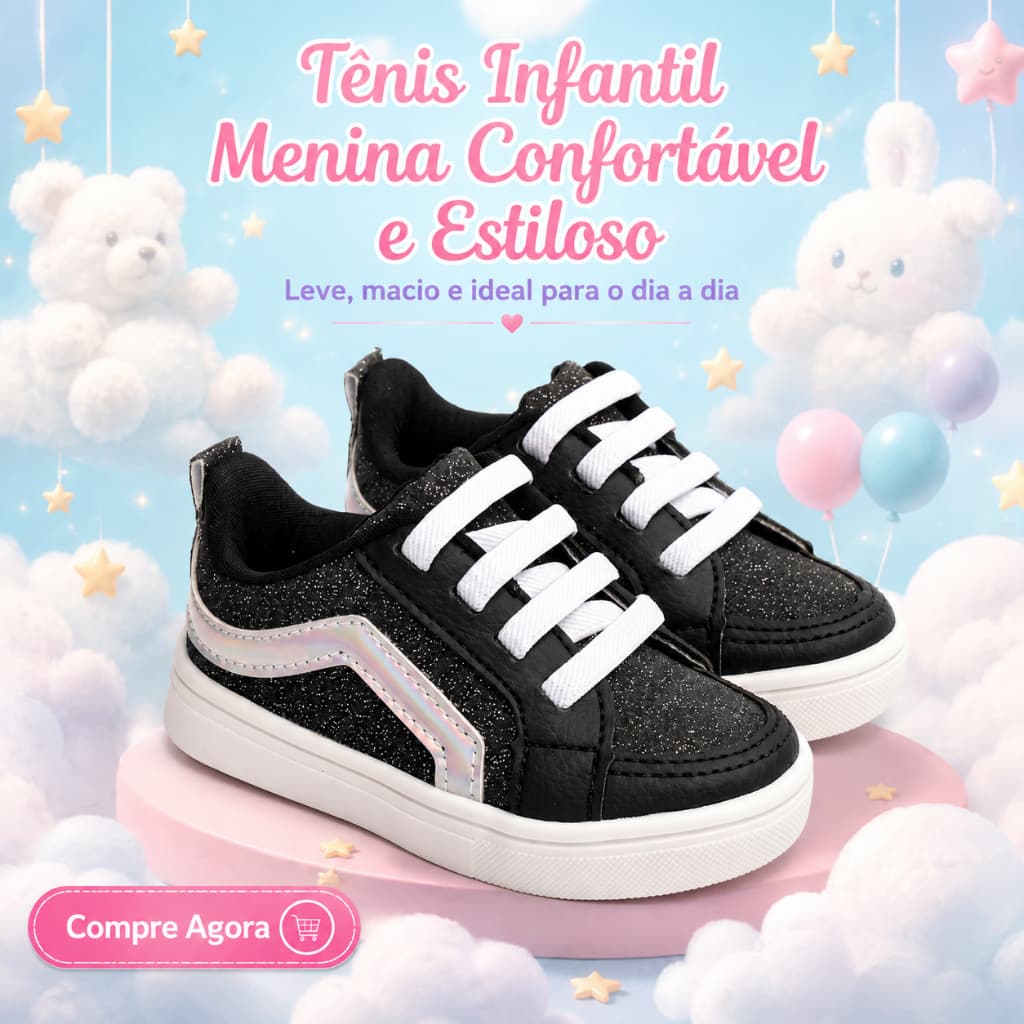 TÊNIS BEBÊ CASUAL INFANTIL BABY KRISLE CONFORTÁVEL BABY PREÇO BAIXO PRONTA ENTREGA BONITO BRILHO