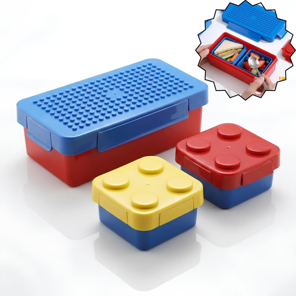 marmita infantil 3 peças, lancheira escolar Bloco de Montar, lego, Hermético