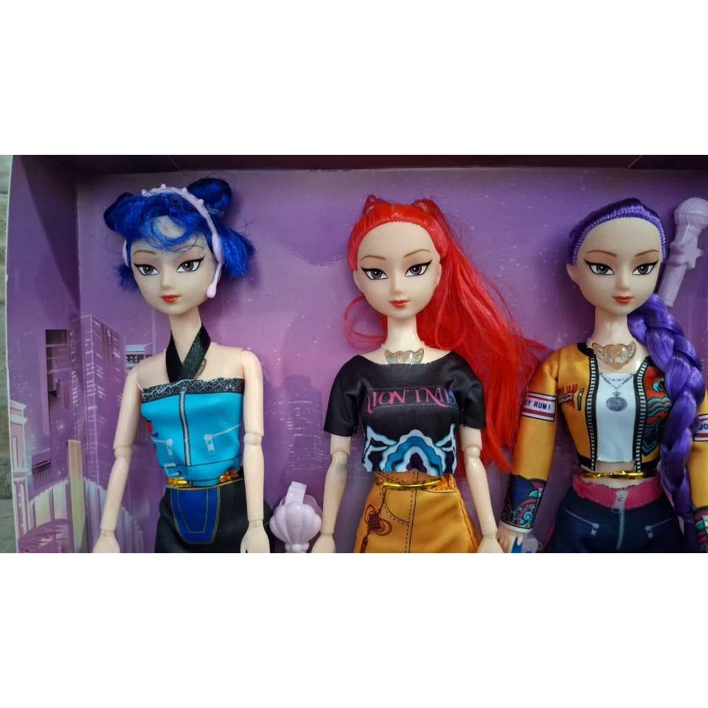 kIT 3 BONECAS K POP  MENINAS  COREANAS Demon Hunters Boneca Articulado COM Musica envio agora olhos de vidro