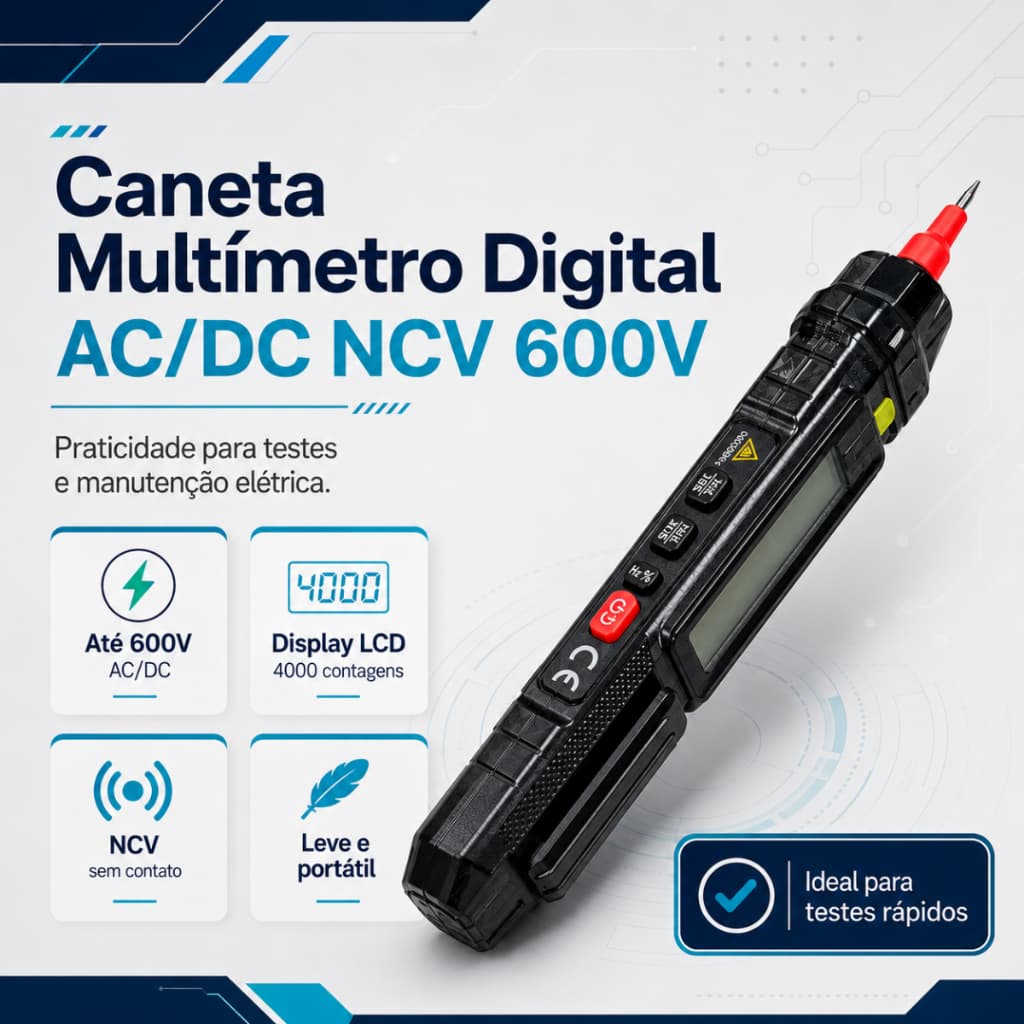 Multímetro Digital Automático Tipo Caneta Profissional Portátil Contagem Medidor Tela Digital Mede AC/DC Testador