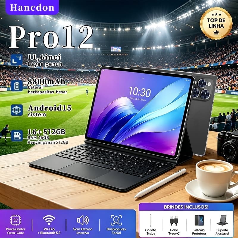 Galaxy Tablet Hancdon Pro12 11.6" FHD+ 5G | 16GB + 512GB | Android 15 | 8800mAh | Para Trabalho Estudo e Entretenimento