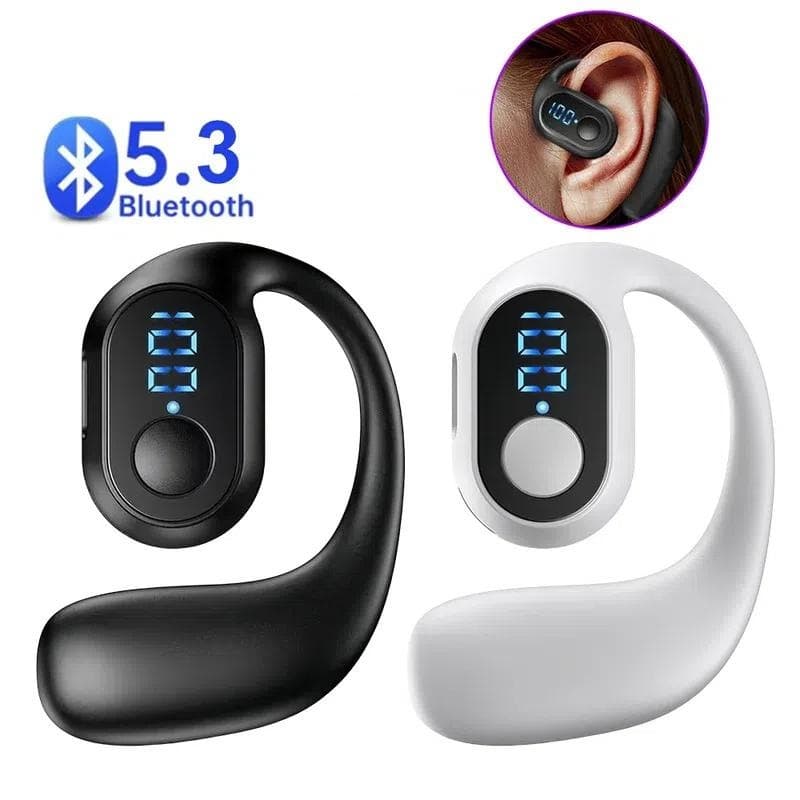Fone de Ouvido Bluetooth 5.3 Sem Fio com Display Digital LED Gancho Auricular e Longa Duração de Bateria