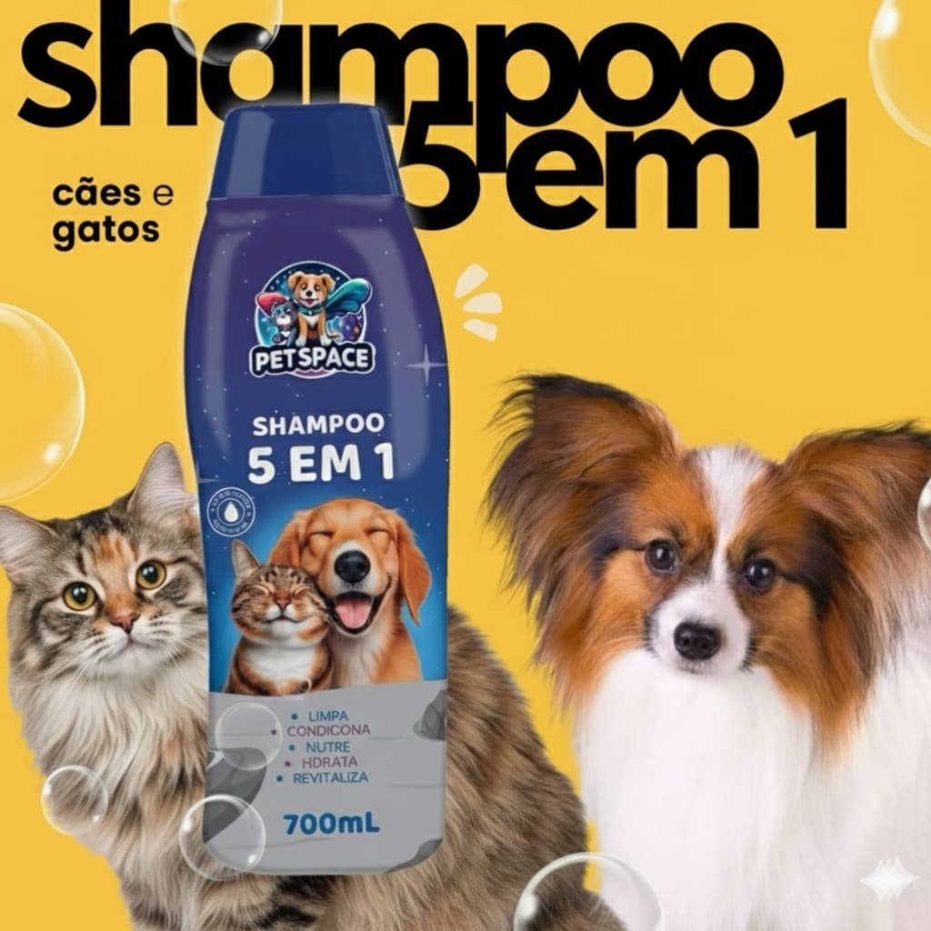 Shampoo 700ml pet space 5 em 1 para cães e gatos - fórmula completa e eficaz