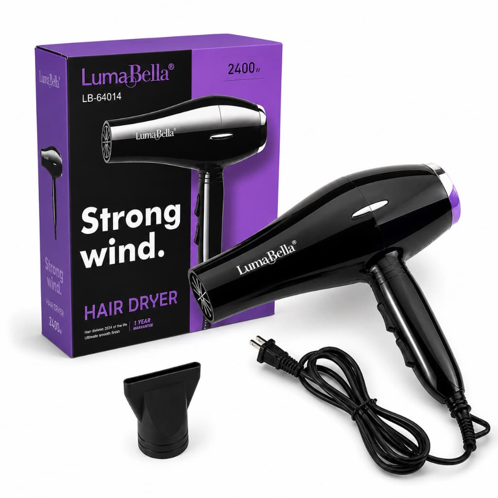 Secador de Cabelo LumaBella 2400W 110/220V Profissional Alta Potência Com Bico Direcionador