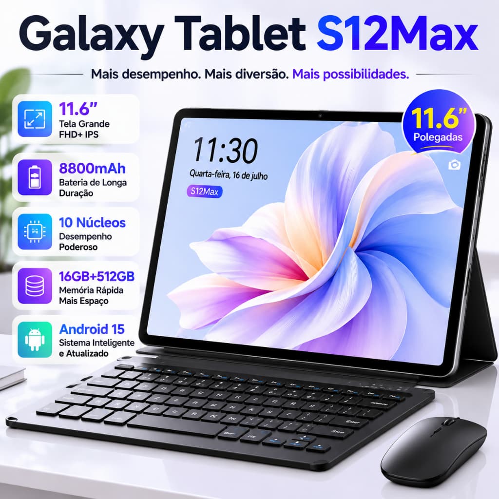 【Free Keyboard and mouse】Tablet PC Galaxy Tab S12Max 11.6" HD 48MP + 24MP ROM 16GB + 512GB Android 15 8800mAh