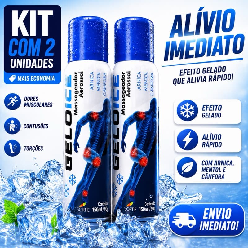 Kit  Spray Gelolice 150ml Massageador Aerosol Mentol Arnica Alívio Muscular Contusão Cãimbra Torção