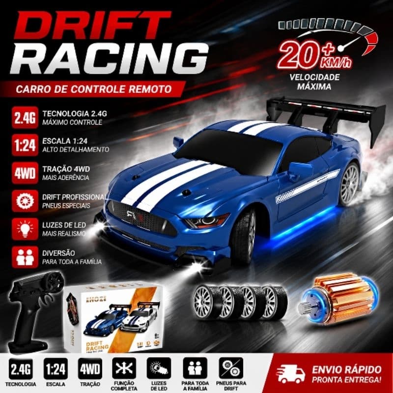 Carrinho de Controle Remoto Drift recarregável neon Ford Mustang Dodge Nissan GTR 180SX corrida 4WD tração quatro rodas