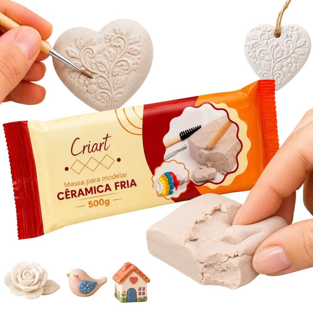Massa de Modelar 500g Cerâmica Fria para Escultura Artesanato e Biscuit