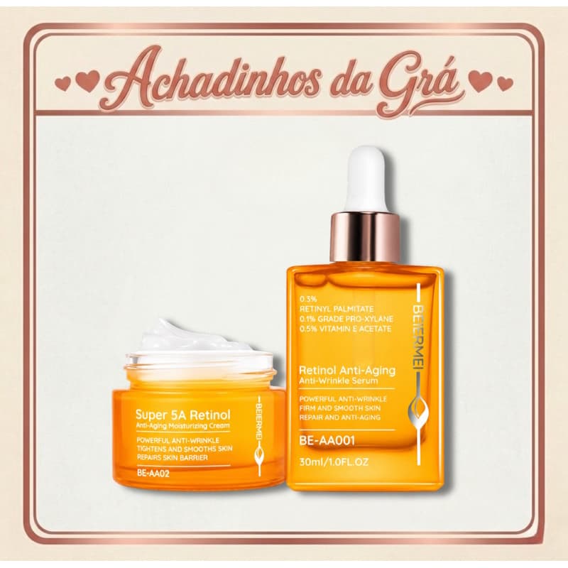 BEIERMEI Kit Retinol Sérum 30ml + Creme Facial Antirrugas 30g Anti-Idade Firmador Original