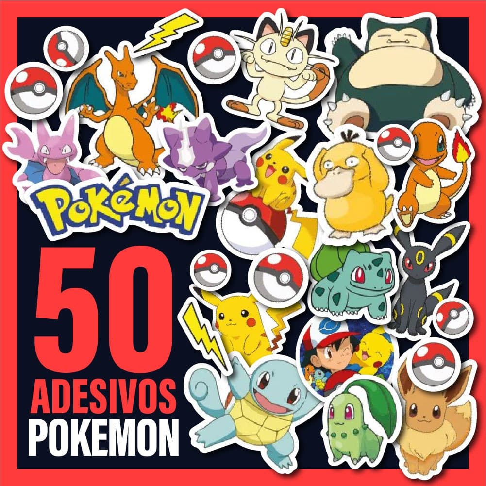 50 Adesivos Pokémon Vinil Impermeável Kit Stickers Decorativos Para Notebook Garrafa Celular Gamer