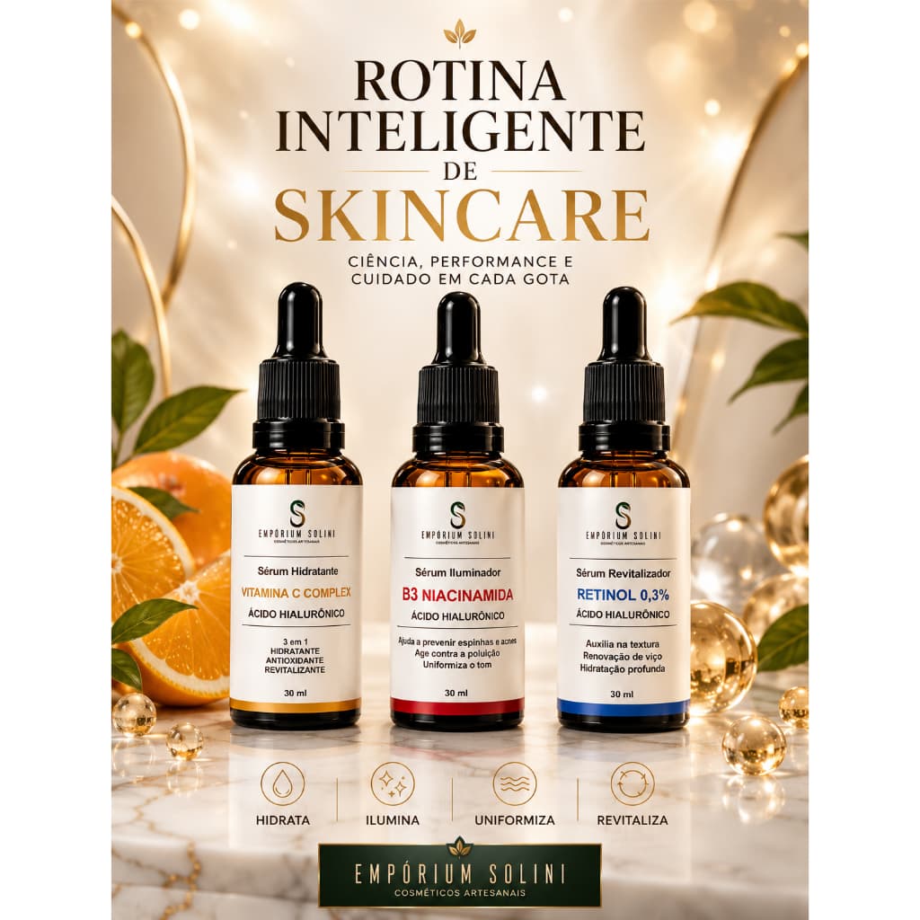 Kit Sérum Facial Vitamina C com Ácido Hialurônico ,+ Sérum Retinol + Sérum Niacinamida Anti-idade e Hidratação
