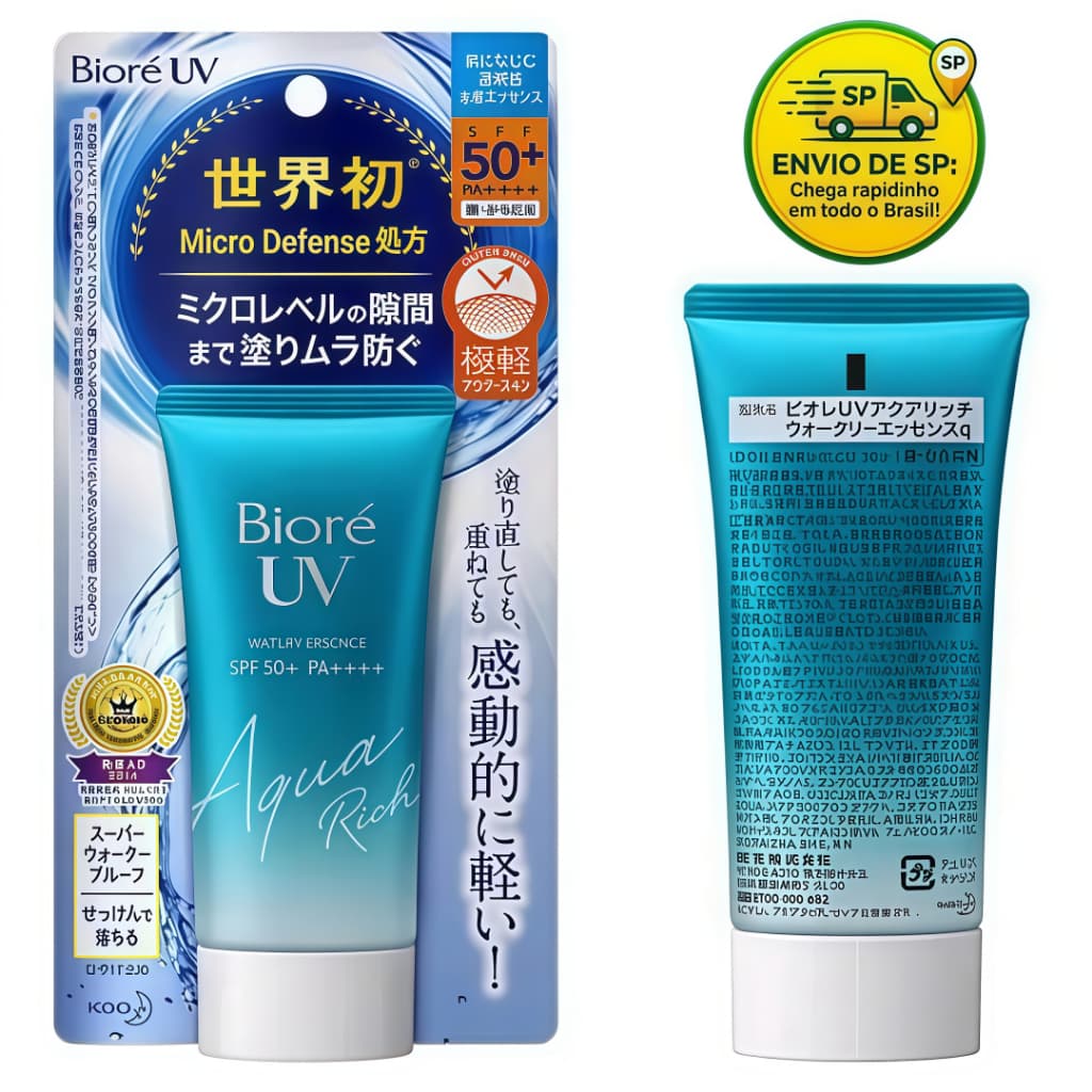 Protetor Solar Facial Bioré Aqua Rich Watery Essence FPS50 50g Textura Leve Pronta Entrega