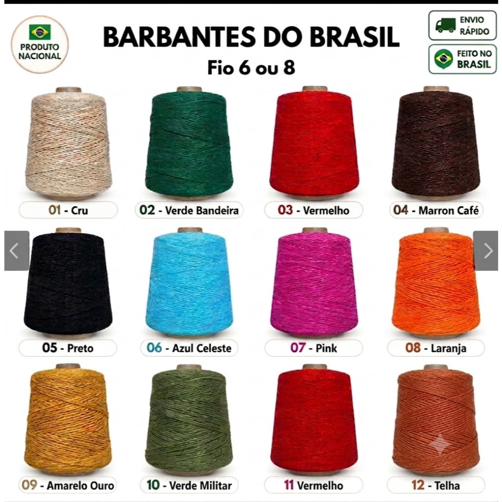 Linhas de Barbantes 1kg Ou 500gr / Fio 6 ou 8 / Não Desbota, Não Mancha / Ideal Para Crochê