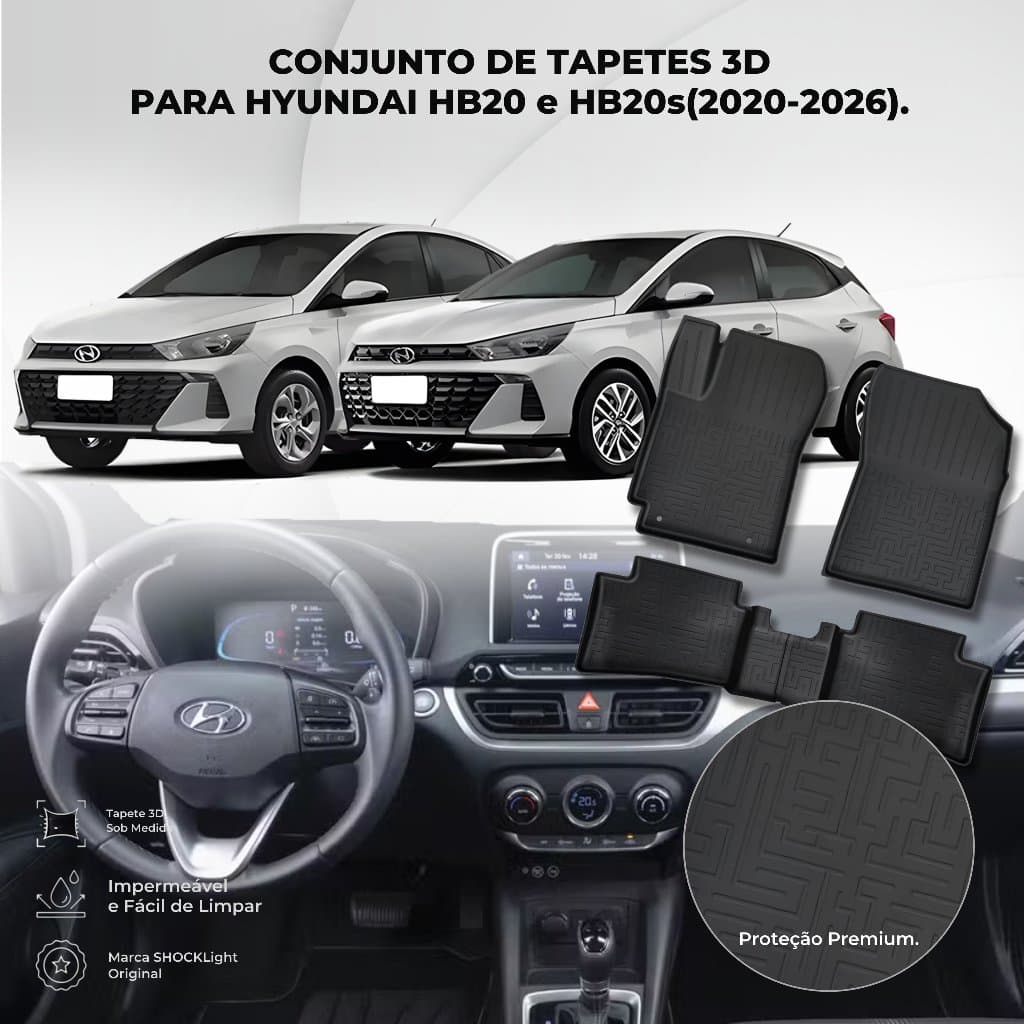 GRID - Tapete De Carro Tapete Automotivo Tipo Bandeja Rígido Impermeável Hyundai HB20 HB20S 2020+