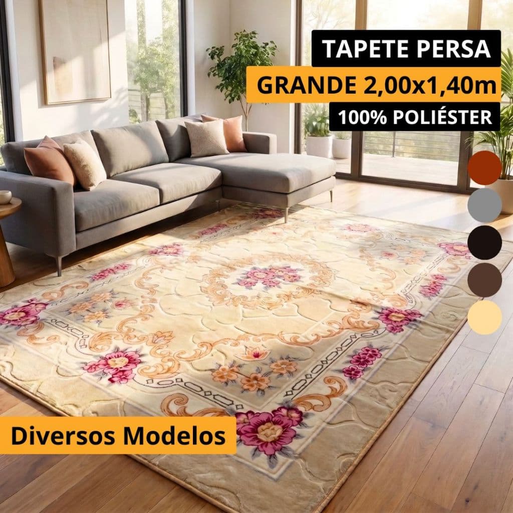 Tapete Sala Persa Grande 2,00m x 1,40m Antiderrapante Floral Arabescos Tapete Árabe para Sala Quarto