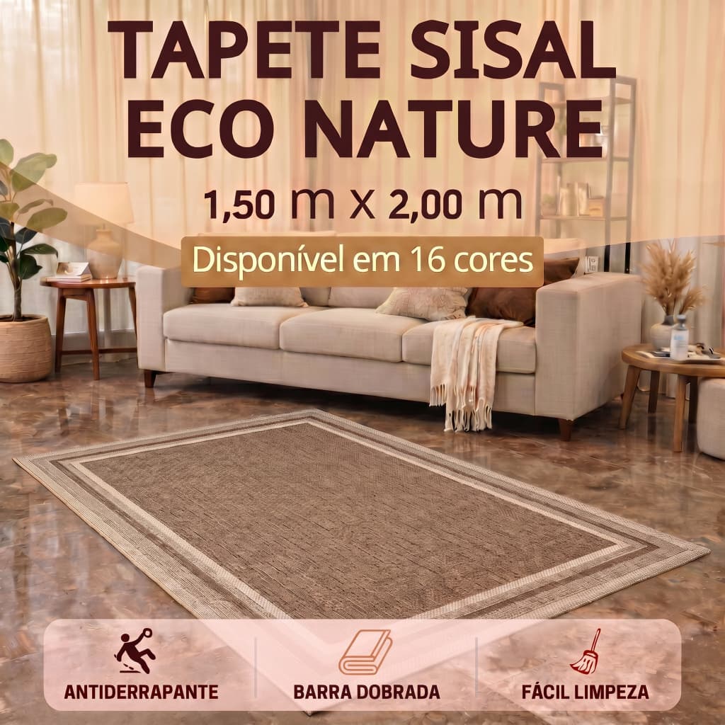 Tapete Sala 200x150 cm Sisal Eco Nature Riviere Slim J. Serrano Antiderrapante Rústico Escritório