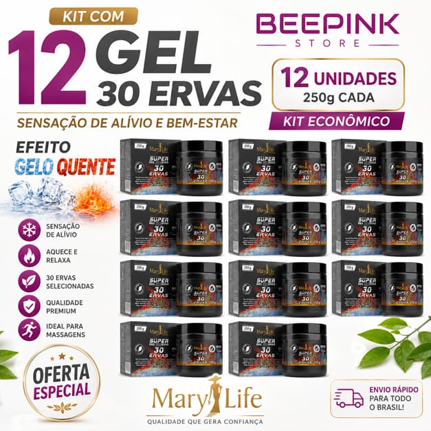 KIT 12 UNID DE SUPER GEL 30 ERVAS MARY LIFE 250G