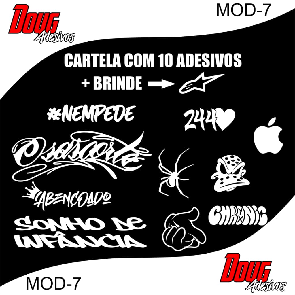 Cartela adesivos grau dichava osascorte aranha anjo chora agora e cifrão bicicleta bike moto carro