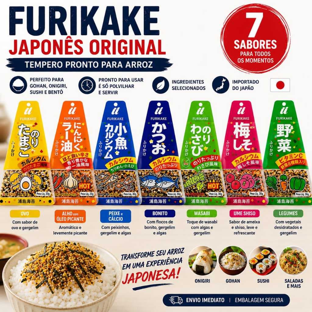 Furikake Japonês Urashima 30g Original | Tempero para Arroz Gohan, Onigiri, Sushi, Bentô, salada