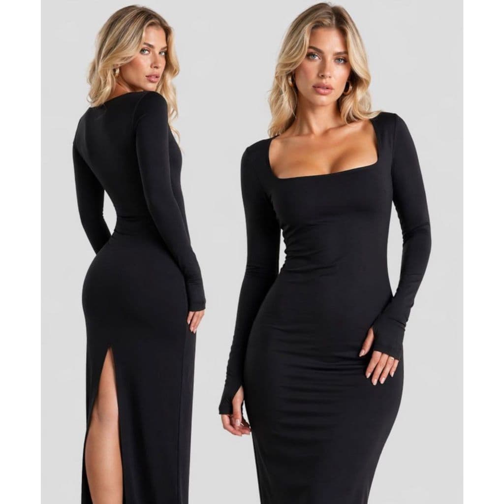 vestido longo feminino vestido longo suplex vestido manga longa vestido com dedeira vestido longo elegante vestido básic