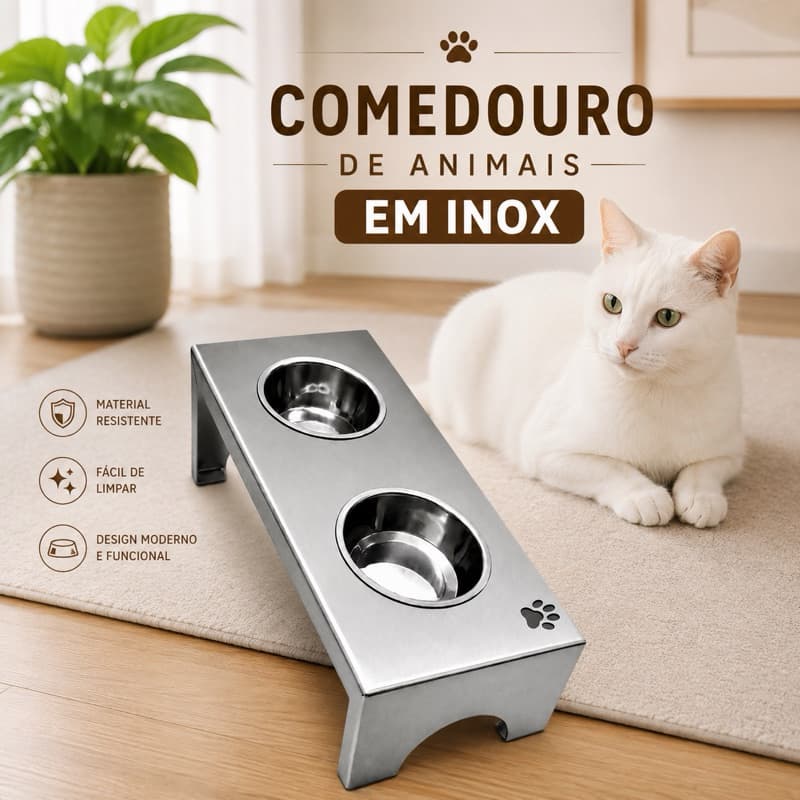 Comedouro Inox para Gatos e Cachorros | Pote de Alimentação para Água e Ração | Resistente e Fácil de Limpar
