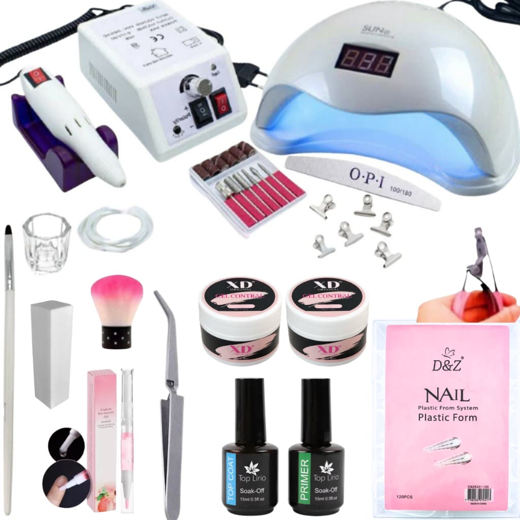 Kit Completo Alongamento Unha Gel e Fibra com Lixadeira Elétrica Mercedes 20.000 RPM – Profissional Manicure