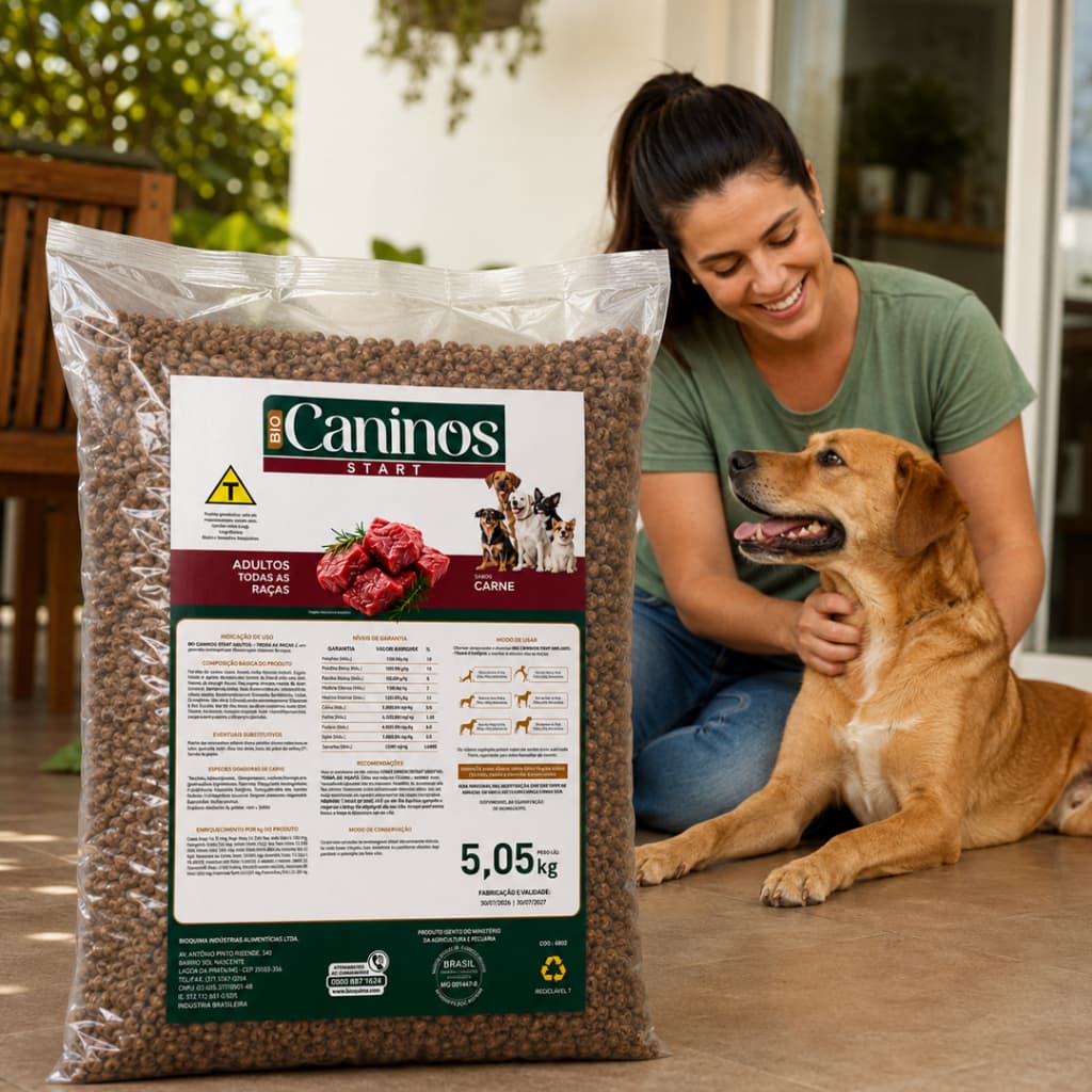 Ração Cachorro Caninos Start 5kg Adulto Todas as Raças Sabor Carne 18% Proteína Sem Corante