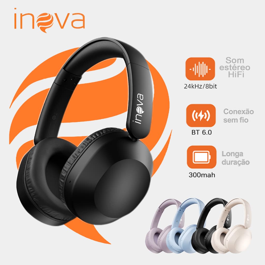 【atacado】Inova Fone De Ouvido Headphone Bluetooth 6.0 Sem Fio Premium Potente Super Bass Compatível