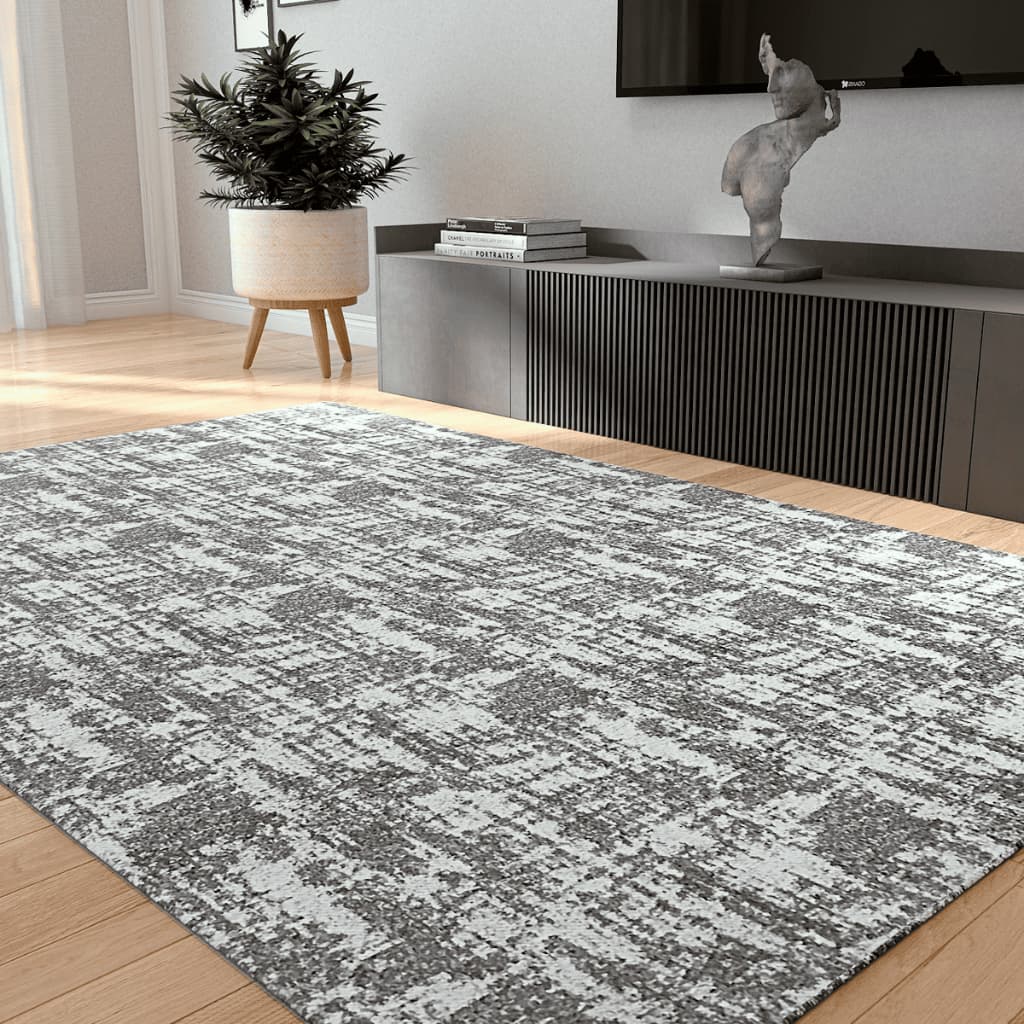 Tapete Sala Quarto Escritório Mesclado Antiderrapante 1,40 x 2,00 Cinza Lavável em Máquina Resistente