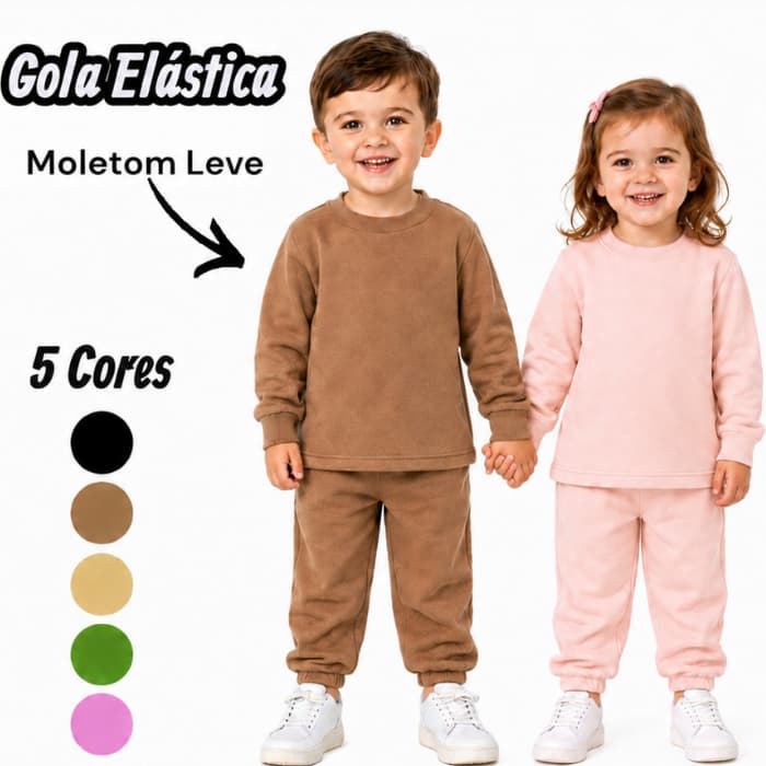 Conjunto 2 peças Infantil unisex de Moletom pelúciada e com elásticos frio básico