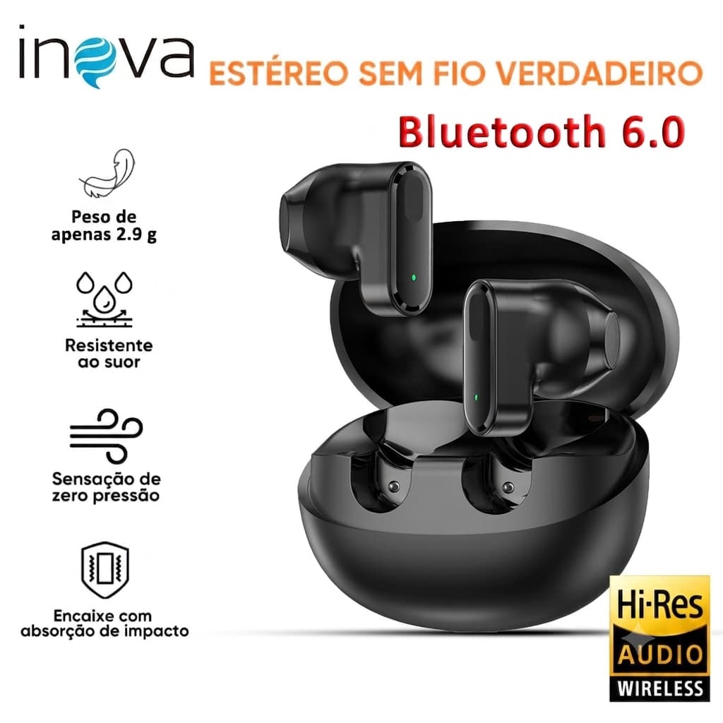 INOVA Fone De Ouvido Bluetooth 6.0 Toque de Impressão Digital 15H Autonomia ANC Cancelando Ruído
