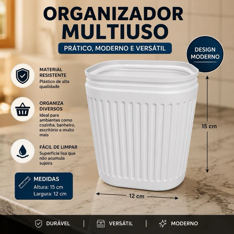 Organizador Multiuso sem Tampa 15cm Porta Objetos Cesto Organizador Cestinho de Lixo para Banheiro Cozinha Escritório